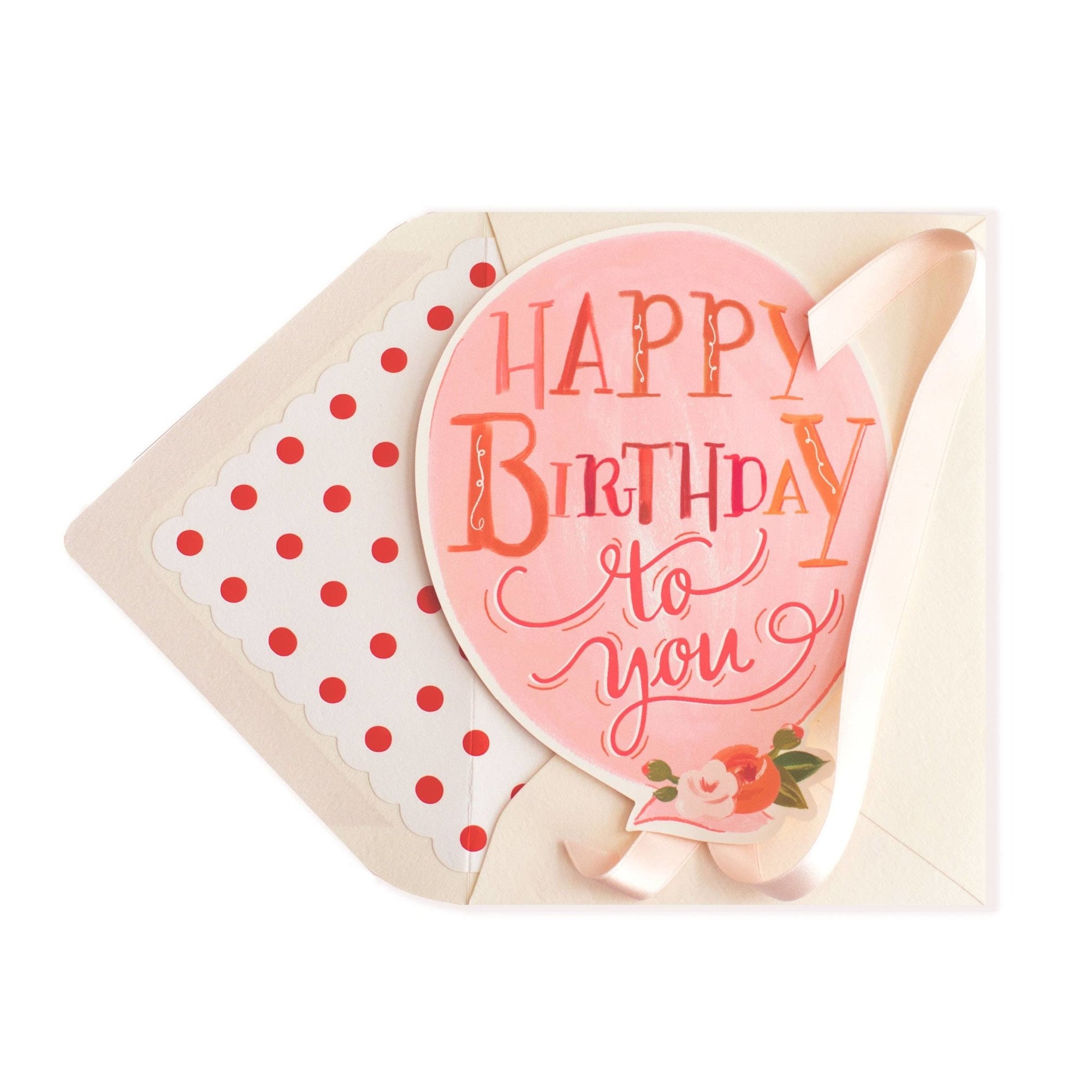 Happy Birthday Card, Balloon with Blush Ribbon Greeting Card - Abigail Fox Designs
