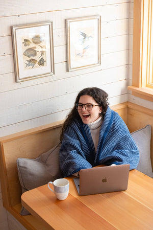 Harborview Herringbone Navy Blanket: Original - Abigail Fox Designs