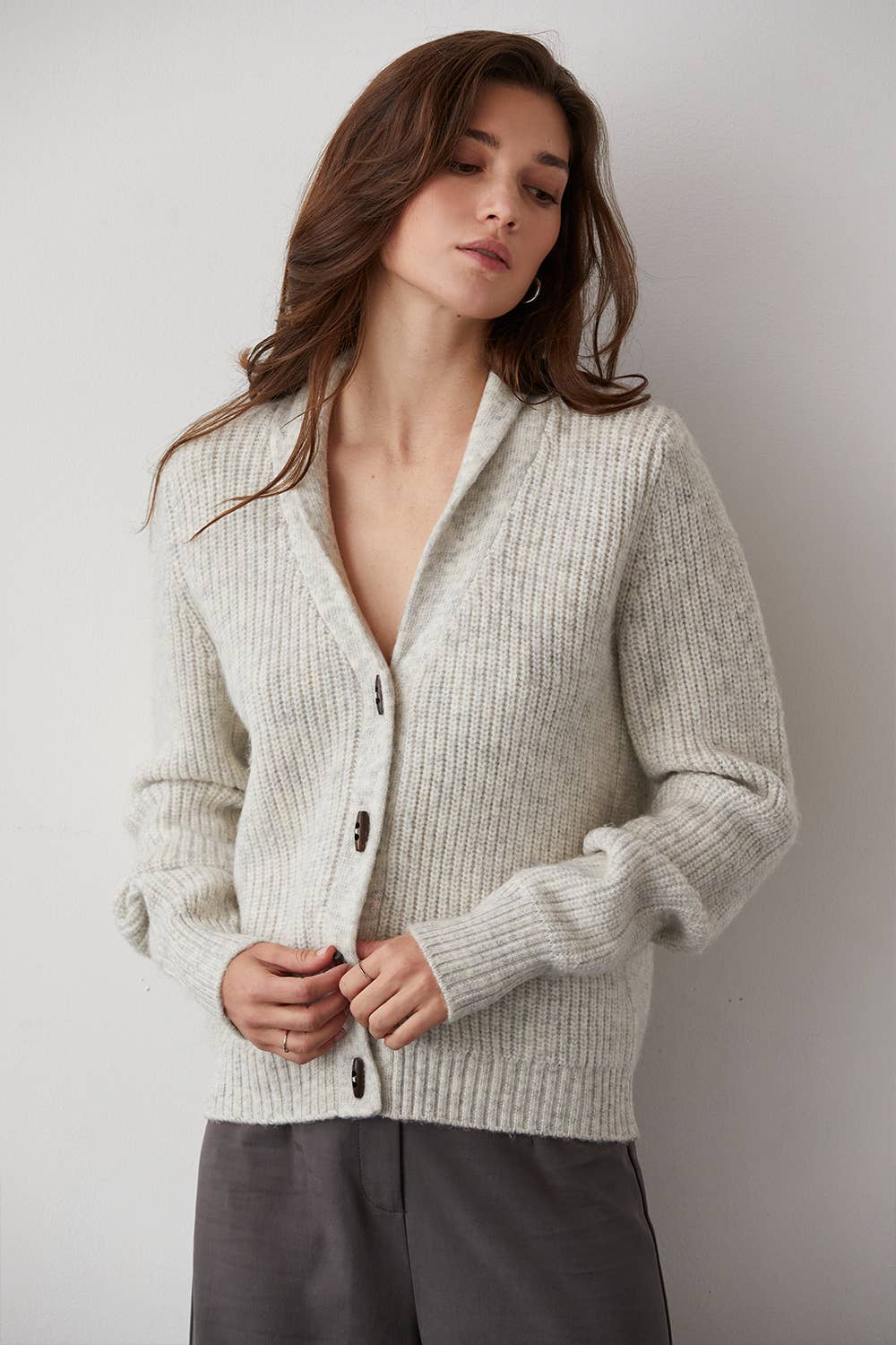 Heather Gray Shawl Neck Sweater Cardigan - Abigail Fox Designs