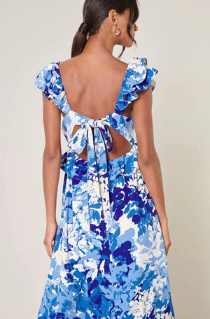 Hydrangea Blue Tie Back Midi Dress - Abigail Fox Designs