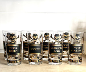 Extremely Rare, Georges Briard Signed Vintage Mid-Century Barware, "Name Your Poison" Highball glasses, Complete Set of 8