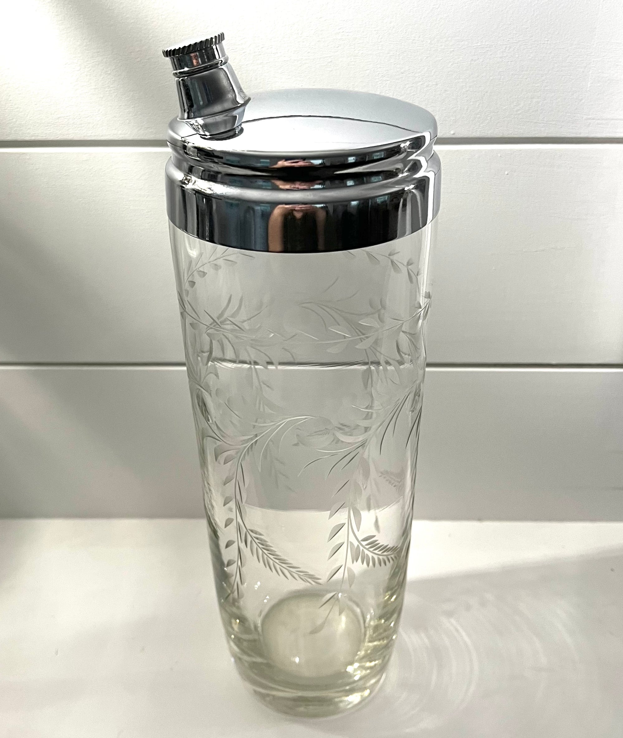 Vintage Mid-Century Barware, Floral Etched Martini shaker