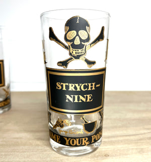 Extremely Rare, Georges Briard Signed Vintage Mid-Century Barware, "Name Your Poison" Highball glasses, Complete Set of 8