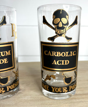Extremely Rare, Georges Briard Signed Vintage Mid-Century Barware, "Name Your Poison" Highball glasses, Complete Set of 8