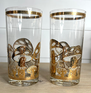 RARE Culver, Signed Vintage Mid-Century Barware, 22k Gold Magic Mushroom Highball Glasses, Set of 2.