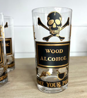 Extremely Rare, Georges Briard Signed Vintage Mid-Century Barware, "Name Your Poison" Highball glasses, Complete Set of 8