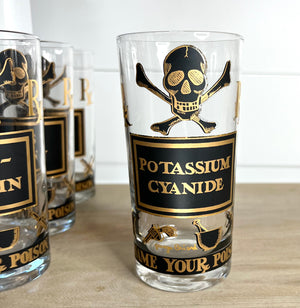 Extremely Rare, Georges Briard Signed Vintage Mid-Century Barware, "Name Your Poison" Highball glasses, Complete Set of 8