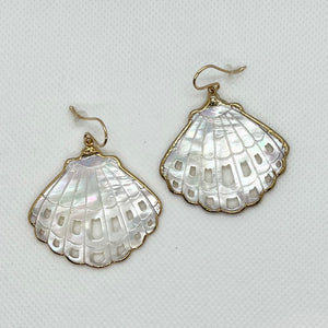 Scallop Shell Carved Mother of Pearl Earrings