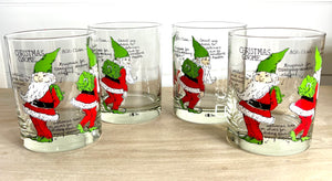 Cera, Signed Vintage Mid-Century Barware, Christmas Gnome Double Old Fashioned Glasses, Set of 4
