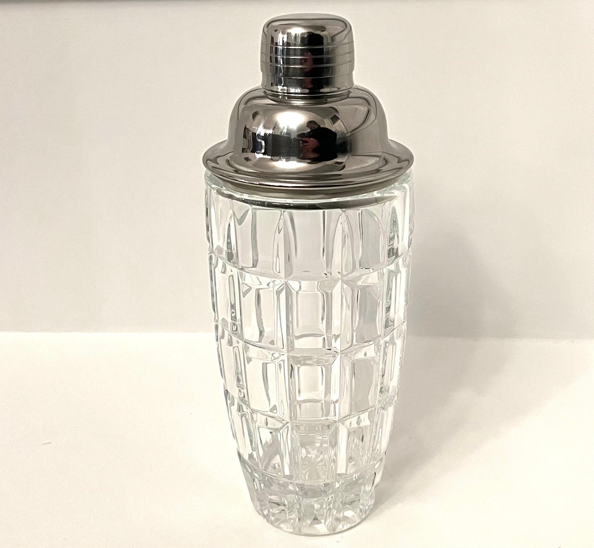 Vintage Barware, Vertical Horizontal Cut Crystal Grid Martini Shaker