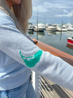 Nantucket Island Cashmere Sweater in Sky Bly and White by Abigail Fox