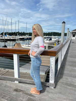 Nantucket Island Cashmere Crewneck Sweater in Fog Grey pink and purple by Abigail Fox