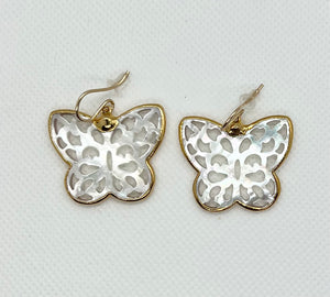 14KY Gold Filled Carved Mother of Pearl butterfly Earrings