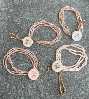 Authentic Designer Button Bracelet- w/ 4 peach crystal strands