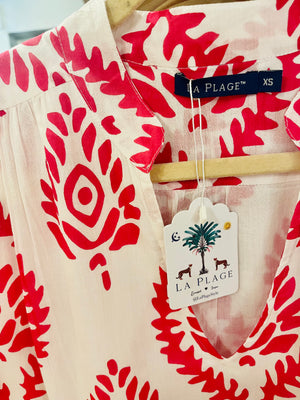 Alison Short Sleeve Dress - Batik Leaf Pink/White