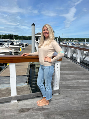 Nantucket Island Cashmere Sweater in Sand Blue and Yellow by Abigail Fox