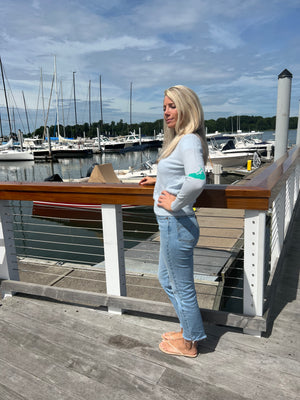 Nantucket Island Cashmere Sweater in Sky Bly and White by Abigail Fox