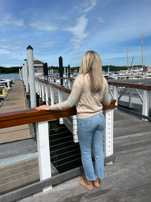 Nantucket Island Cashmere Sweater in Sand Blue and Yellow by Abigail Fox