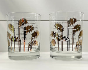 Vintage Mid-Century Golf Theme, "World's Toughest Golf Holes" - On the Rocks Old Fashioned Tumblers, 22k Gold, Set of 2