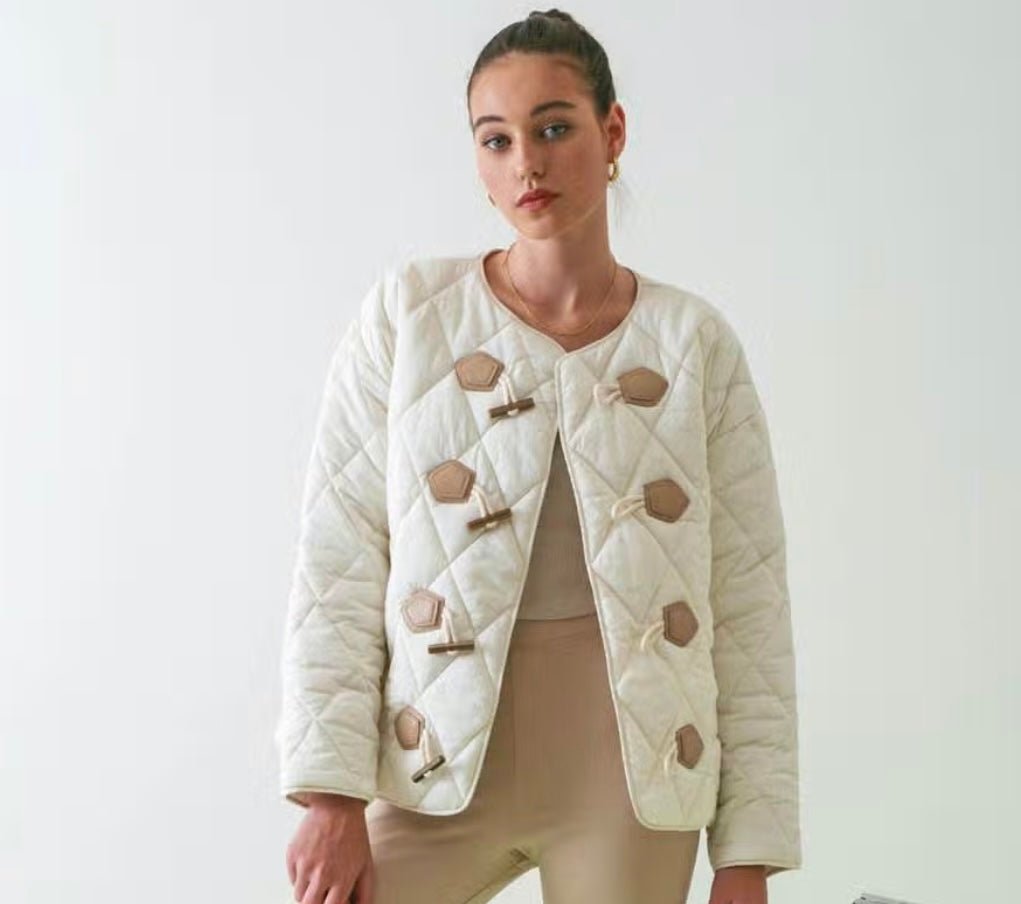 Ivory Toggle Button Quilted Jacket - Abigail Fox Designs