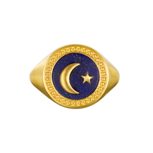 Lapis Moon and Stars Signet ring - Abigail Fox Designs