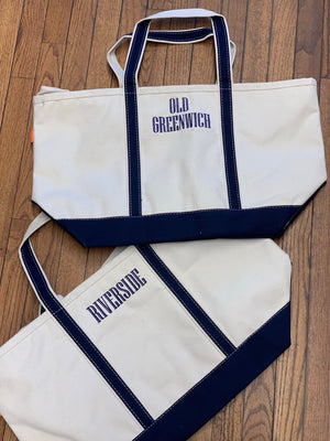 Large Canvas Boat Tote- Old Greenwich or Riverside - Abigail Fox Designs