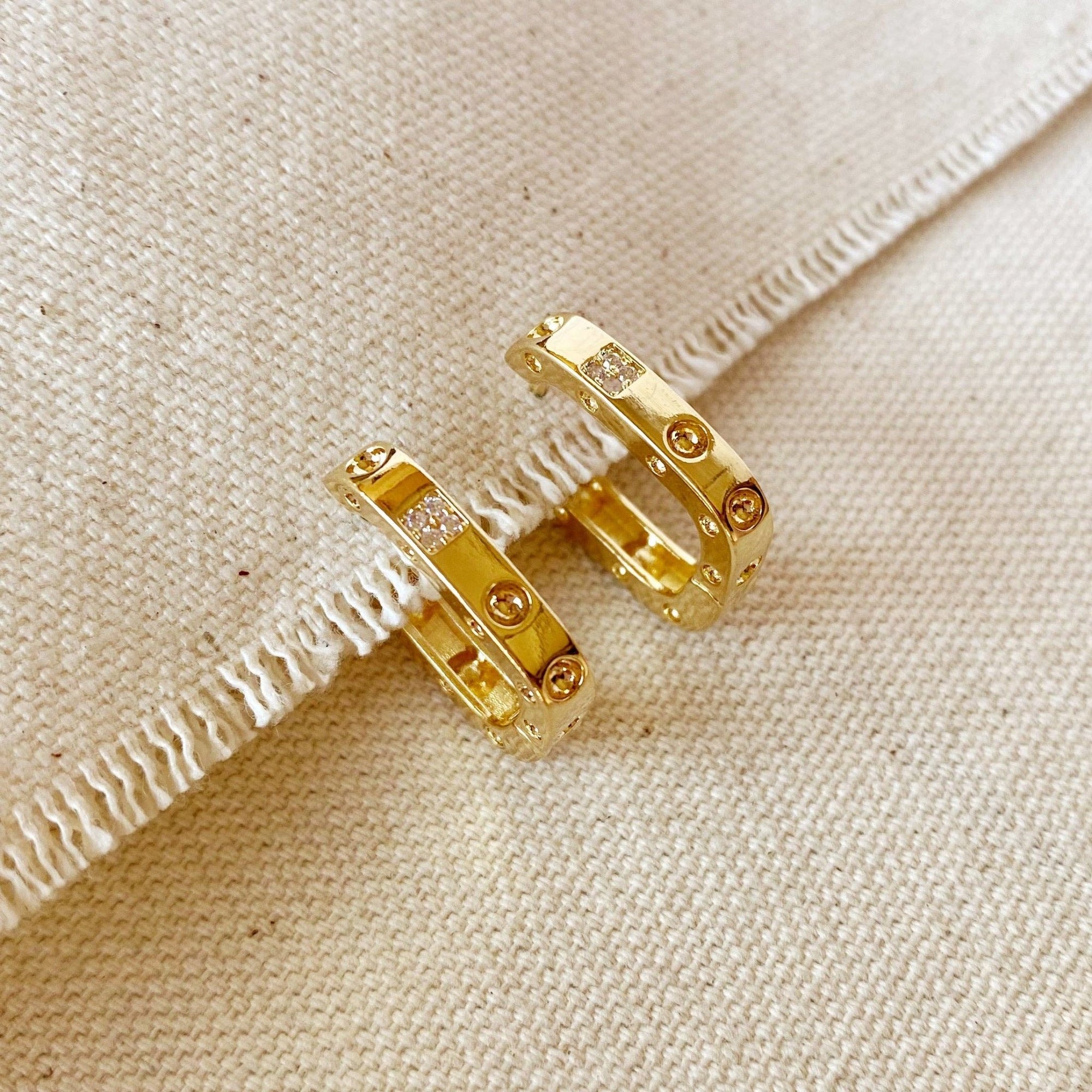 Medium Rectangular CZ Hoop Earrings, 18k Gold Filled - Abigail Fox Designs