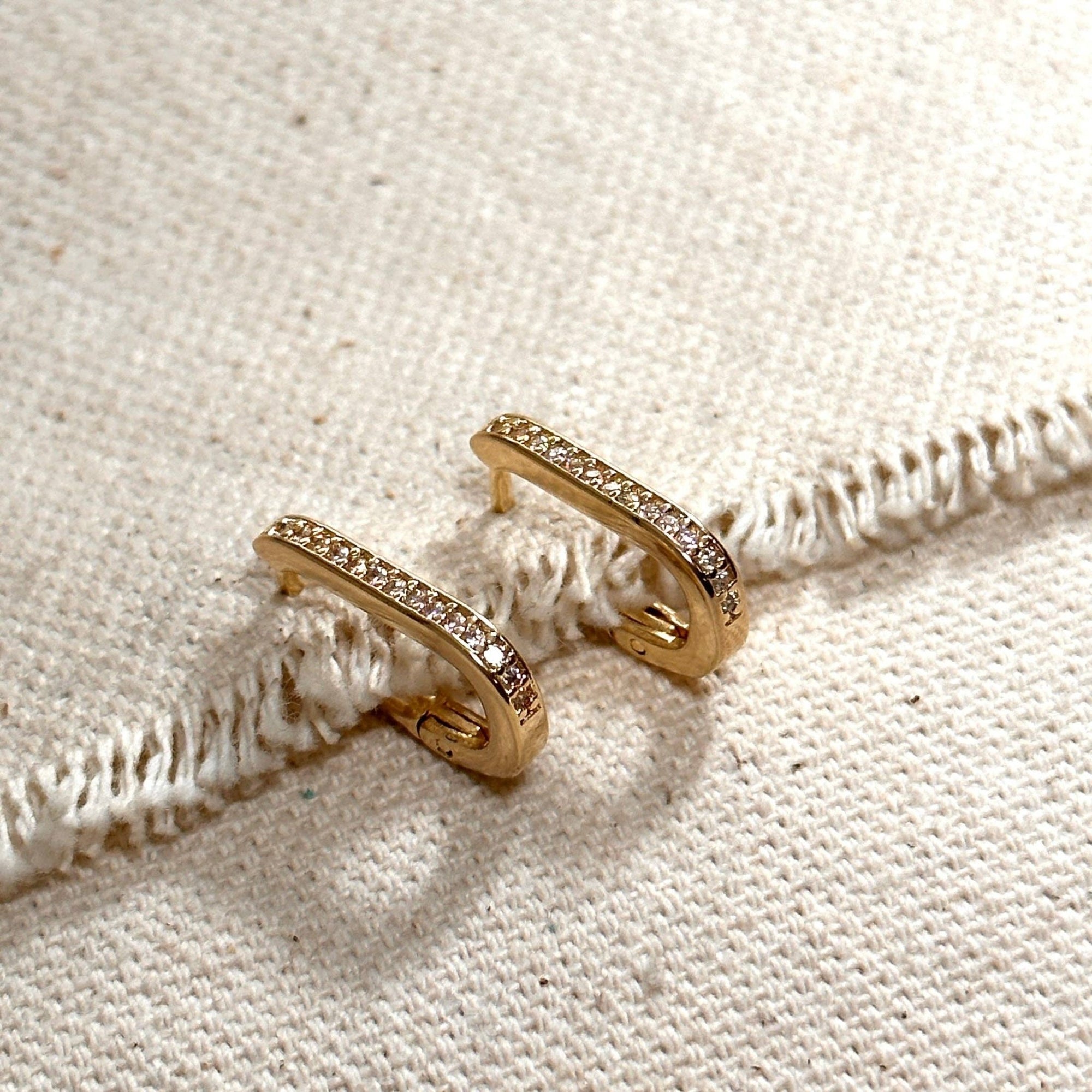 Micro CZ Rectangle Clicker Earrings, 18k Gold Filled, Abigail Fox Jewelry Collection - Abigail Fox Designs