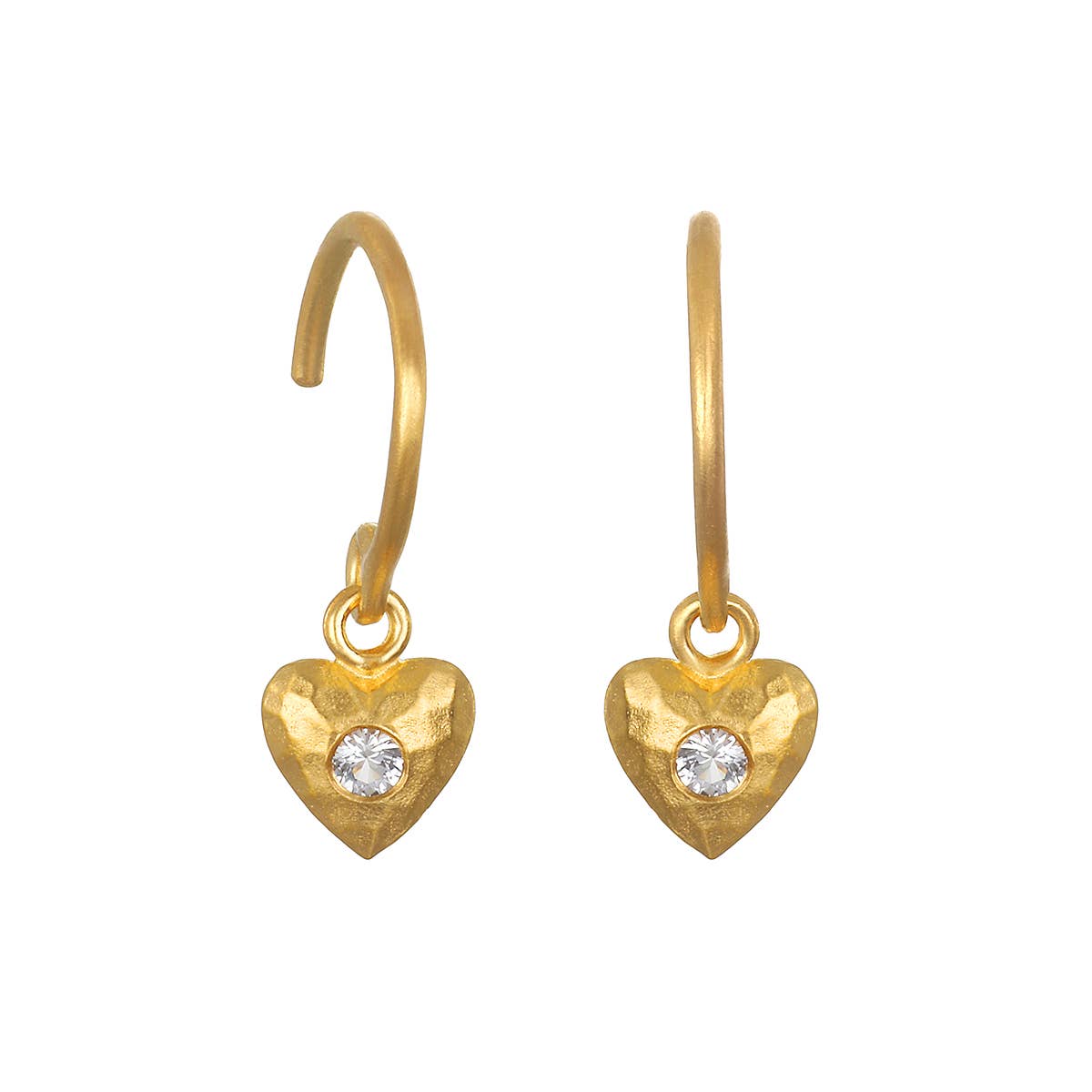 Mini Heart Wire Hoop Earring, 18 KT Gold Plated Brass, "Inner Light Hearts"