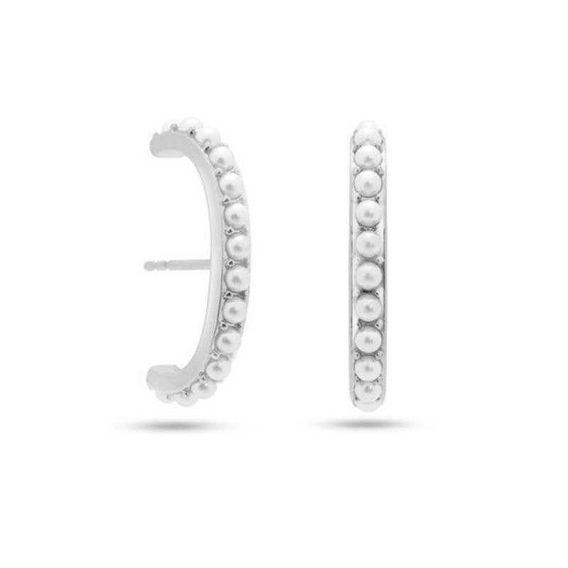 Minimalist Pearl Earlobe Stud, White Rhodium, Abigail Fox