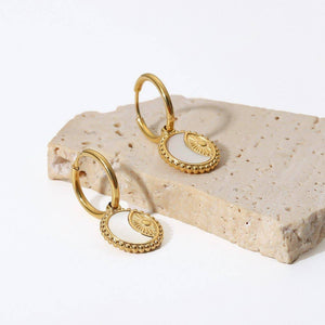 Moon and Star Mother of Pearl Zodiac Hoop Earrings