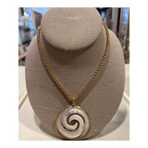 Mother of Pearl Circle Wave Necklace on heavy woven rope chain, Statement Necklace