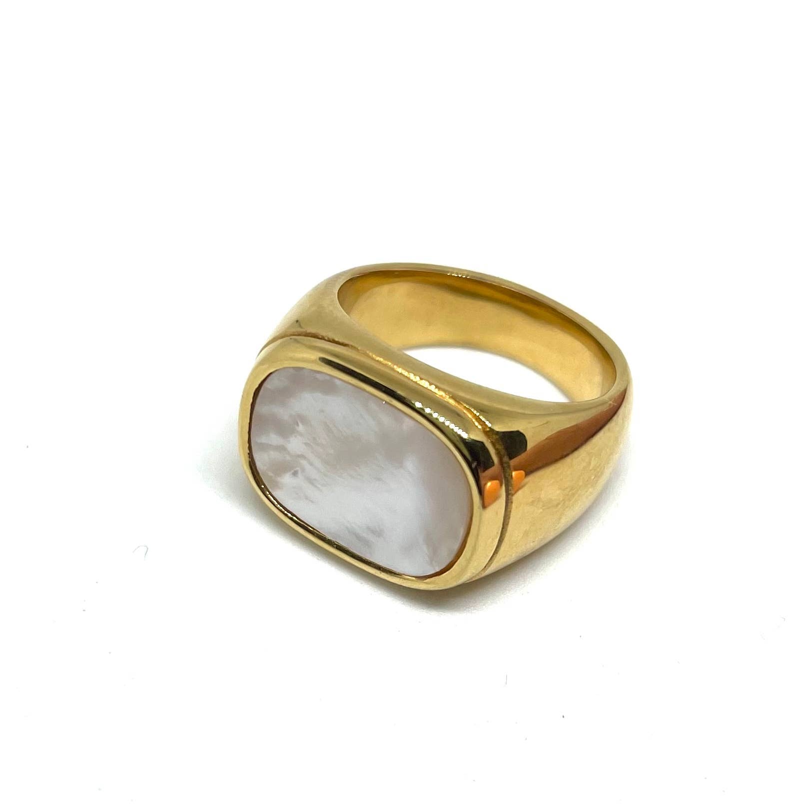 Mother of Pearl Large Face Signet Ring- Stainless Steel/No tarnish - Abigail Fox Designs