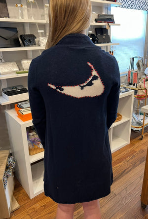 Nantucket Island Cashmere Cardigan Sweater Ivory and Sky Blue