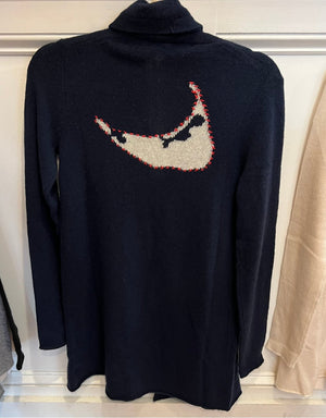 Nantucket Island Cashmere Cardigan Sweater, Navy white and red