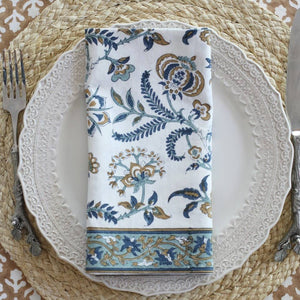 Napkin Lilibet Caramel Indigo, Set of 4 - Abigail Fox Designs