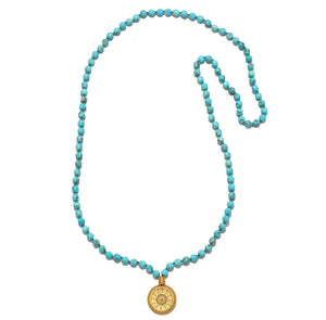 Natural Turquoise Necklace with a Sunburst Medallion and White Topaz Stones