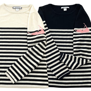Navy and White Stripe Nantucket Island Cashmere Crewneck Sweater by Abigail Fox - Abigail Fox Designs