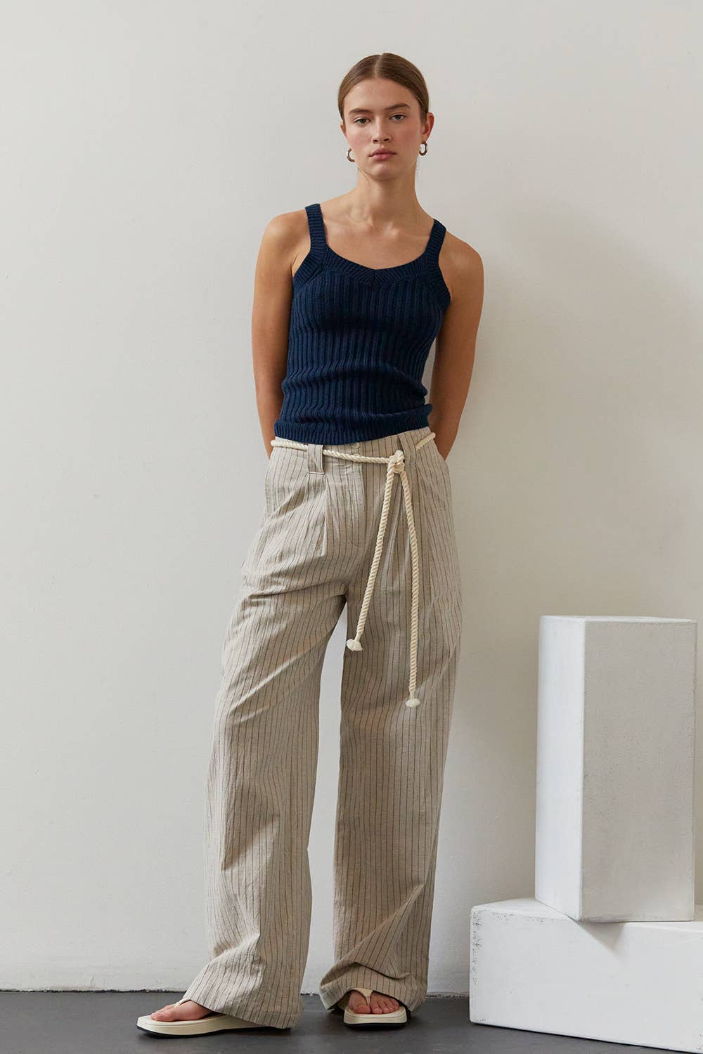 Navy Woven Sweater Top - Abigail Fox Designs