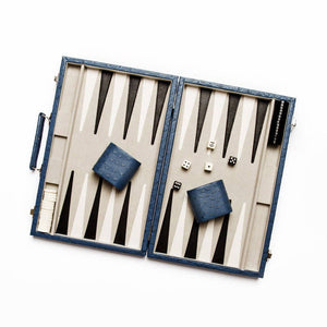 New School Backgammon Set in Blue Ostrich - Abigail Fox Designs