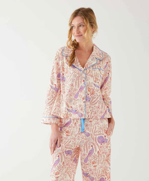 Over The Cotton Moon Pajama Set - Peacock Vines, Mer Sea Pajamas - Abigail Fox Designs