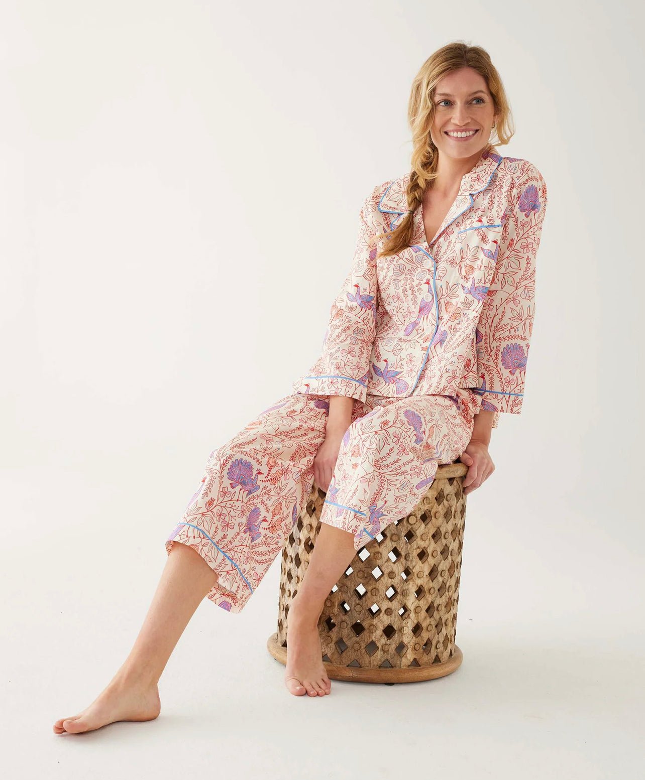 Over The Cotton Moon Pajama Set - Peacock Vines, Mer Sea Pajamas - Abigail Fox Designs