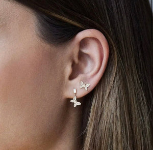 Pave Cubic Zirconia Butterfly Drop Earrings