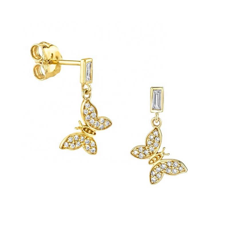Pave Cubic Zirconia Butterfly Drop Earrings