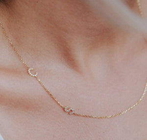 Pave Initial Necklace, CZ Initial Necklace, Sideways Initial: 16" - Abigail Fox Designs