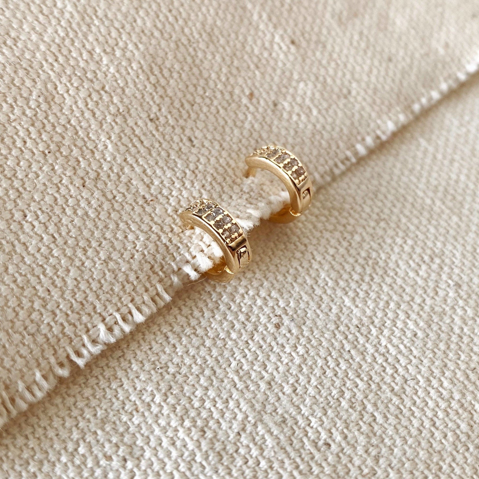 Petite Hoop Earrings with micro mini pave Cubic Zirconia Stones,18k Gold Filled, Abigail Fox