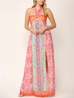 Pink & Orange Halter Top Dress - Abigail Fox Designs