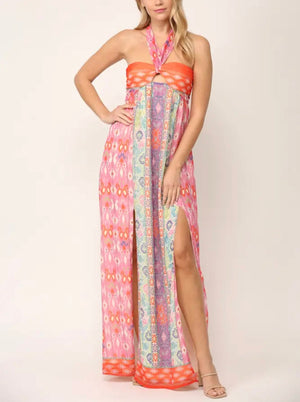 Pink & Orange Halter Top Dress - Abigail Fox Designs