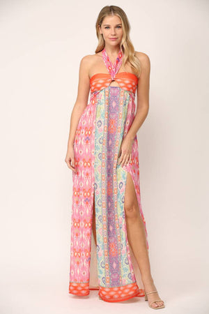 Pink & Orange Halter Top Dress - Abigail Fox Designs