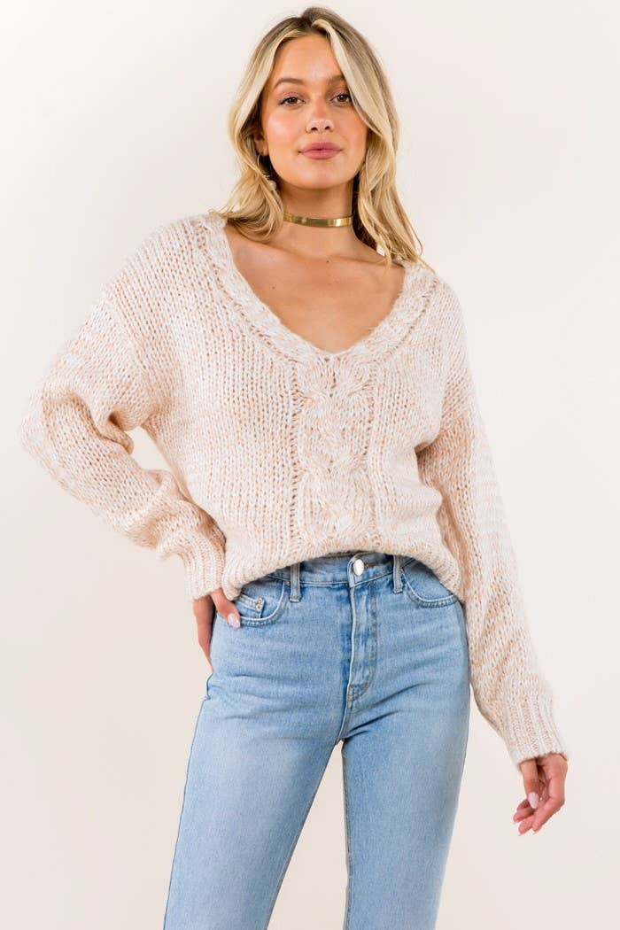 Pumpkin Spice Twist Front Heather Pullover Sweater - Abigail Fox Designs